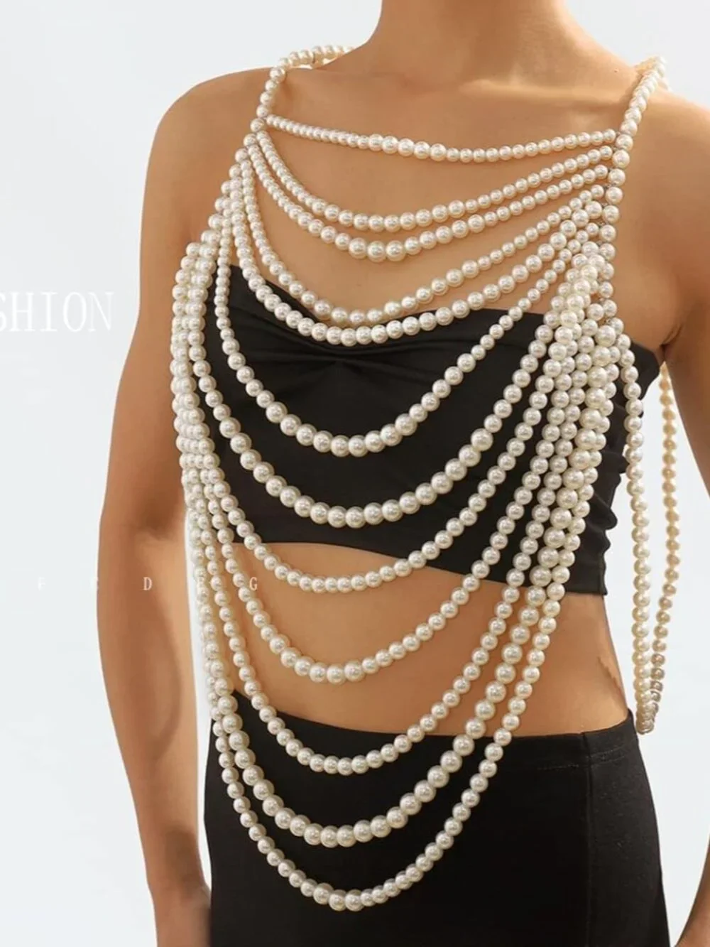 Pearl Body Chain Pearl Body Jewelry Top Pearls Shoulder Necklace for Women Summe